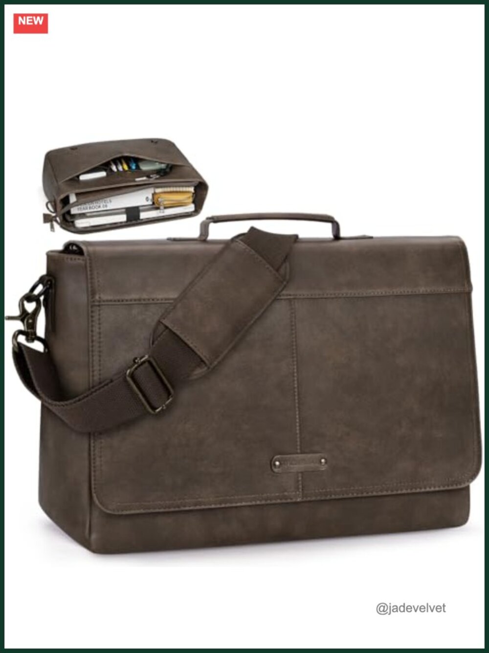 Vintage Flap Messenger Bag for Men PU Leather Laptop Bag 15.6 Inch Briefcase
